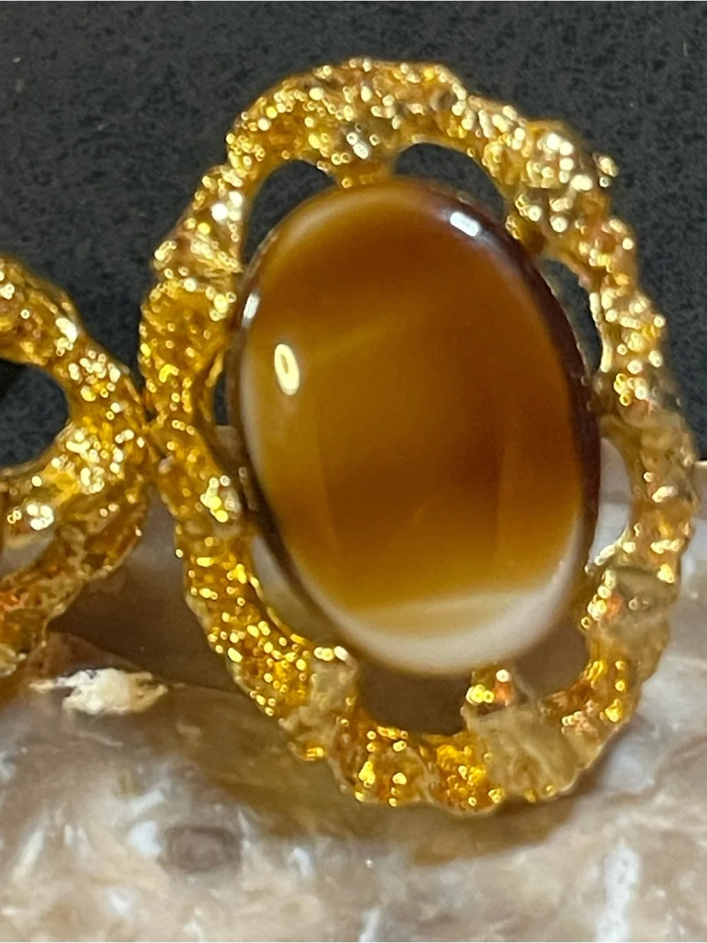 Pristine Vintage Condition/ Plated Gold-Tone Nugget Style Cabochon Cufflinks